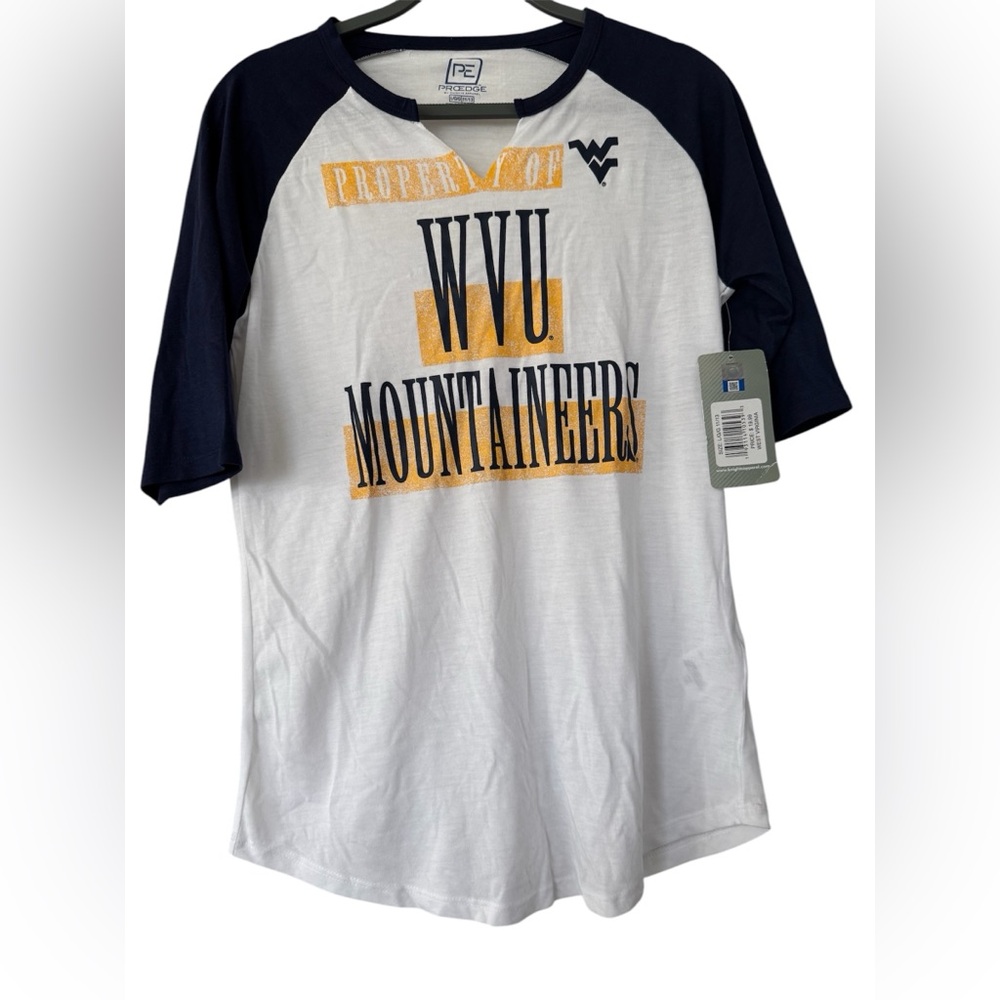 Russell Athletic Women’s  WVU Mountaineers White &Navy Shirt Size Large (11/13)